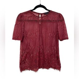 Women’s Medium Haute Monde Sheer Red Lace Shirt